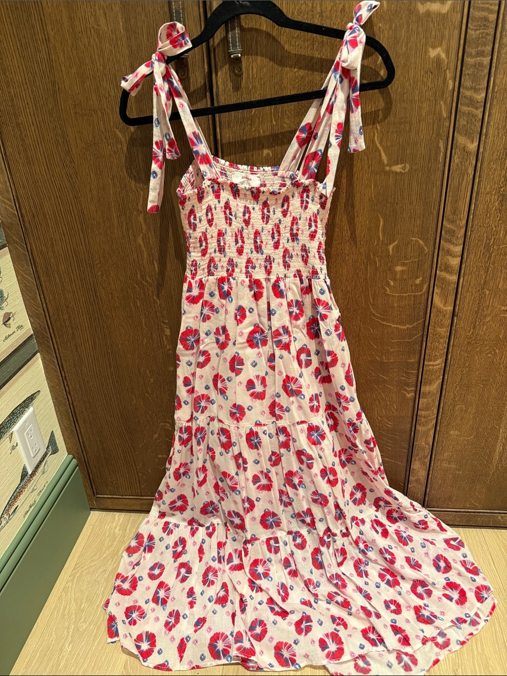 XiRENA Cream Maxi Dress with Red and Blue Floral Print